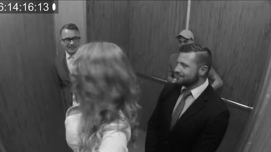 Two Guys Pound Babe In Elevator While Third Watches!