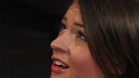 Brunette Takes Hot Cum All Over Her Pretty Face!