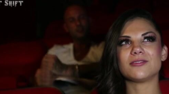 Horny Babe Gives Deep Blowjob In The Movie Theater!