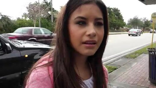 Long Haired Brunette Teases Him In His Car!