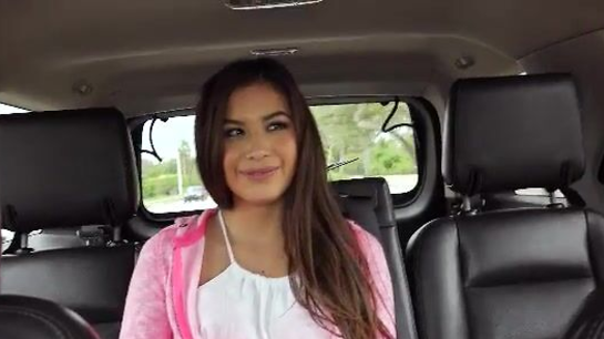 Long Haired Brunette Teases Him In His Car!