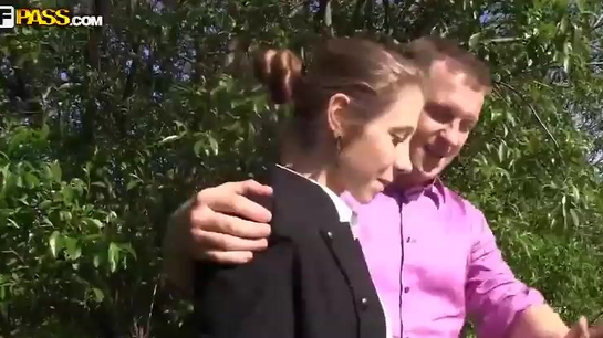 Russian Teacher Fucks Student In The Bushes!