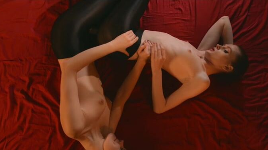 Sensual Lesbian Sex With Skinny Girls In Black Pantyhose And Big Dildo!