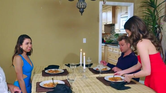 Best friends share a massive joint orgasm right after dinner with their men!