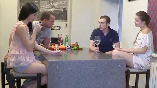 Two Russian couples swap wives during a quiet dinner!