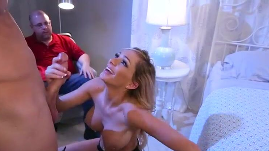 While Wife Grinds Her Wet Pussy On His Cock, Husband Watches Quietly!