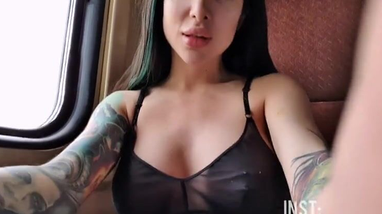 Sexy Girl Flashing Big Tits On The Train