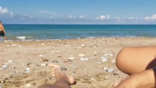 Wife Made Her Husband Cum While People Walked By On The Beach!