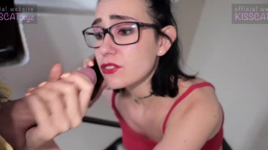 Step Sister Sucks My Cock While Talking To Her Boyfriend On The Phone!