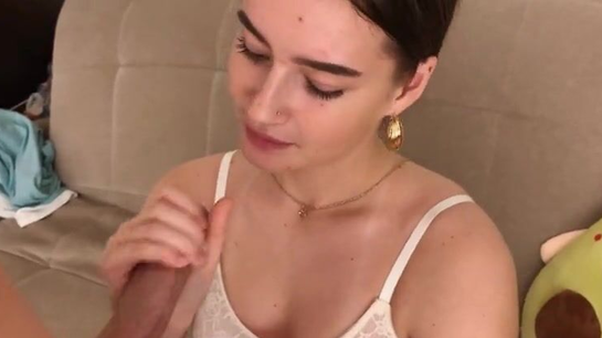 Horny Wife Sucks My Cock And Takes A Big Cumshot All Over Her Big Tits!