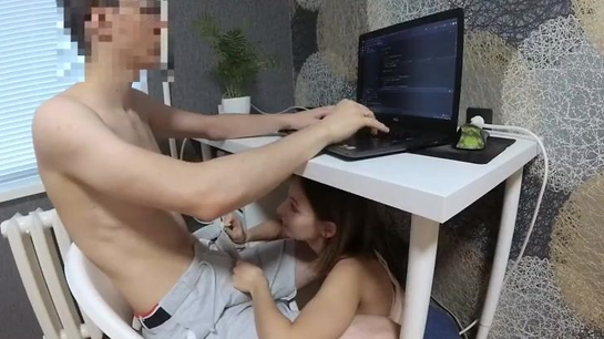 She Sucks Boyfriend's Cock While He Works - True Love