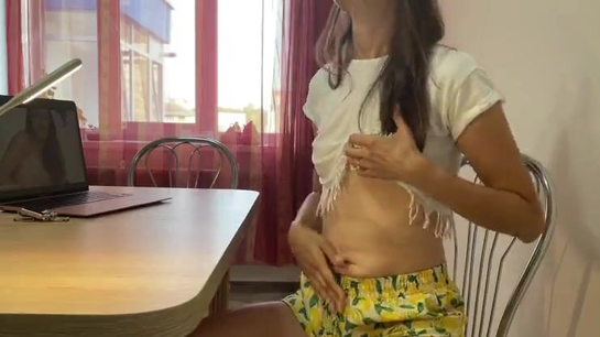 Horny Girl Masturbates At Desk Watching Homemade Porn