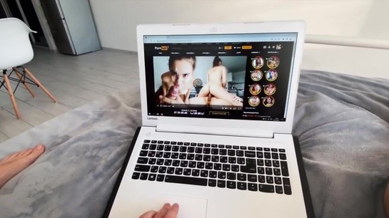 Jerking To Porn Next To My Girlfriend Until She Joins In