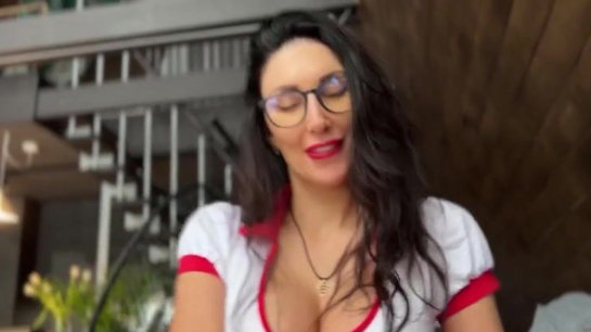 Busty MILF Nurse Takes Cum All Over Her Huge Tits!