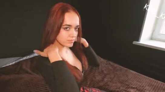 Horny Redhead In Skirt And Stockings Begged For My Cock!