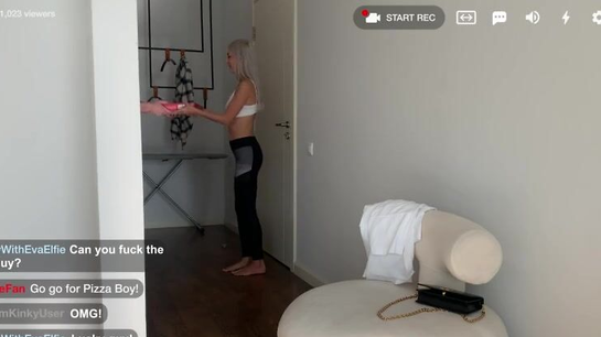 Pizza Guy Creampied Eva Elfie On Her Live Stream!