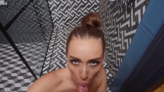 She Asked For A Towel Before Shower... First She Sucked His Cock!