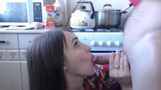 Russian MILF Sucks Cock In The Kitchen Like A Slut!