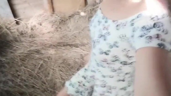 Russian Girl With Hairy Pussy Plays On The Hay!