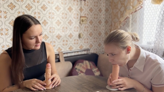 Experienced Russian Slut Teaches Brunette How To Suck Cock Right!