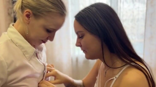 Experienced Russian Slut Teaches Brunette How To Suck Cock Right!
