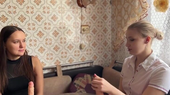Experienced Russian Slut Teaches Brunette How To Suck Cock Right!