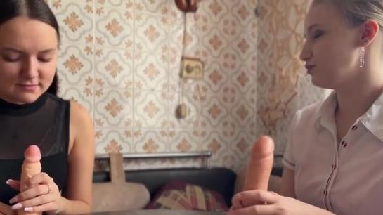 Experienced Russian Slut Teaches Brunette How To Suck Cock Right!