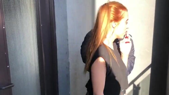 Redhead Slut Fucked Hard On Balcony Then In The Apartment!