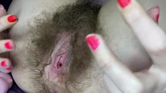 Super Hairy Dripping Wet Pussy Huge Clit Close-Up View!