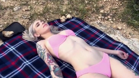 Blonde Plays With Tits And Pussy Ocean View!