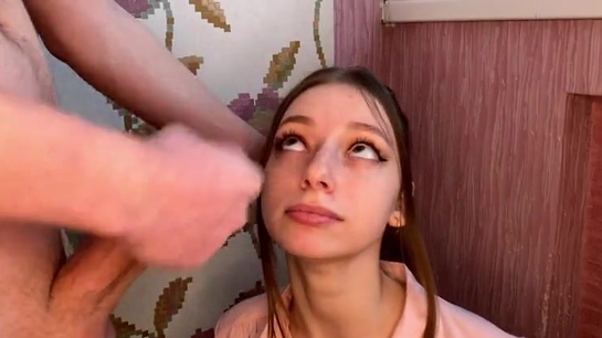 Russian Student Girl Came Over To Suck My Curved Cock!