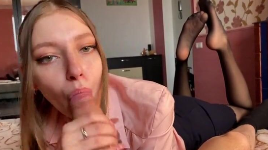 Russian Student Girl Came Over To Suck My Curved Cock!
