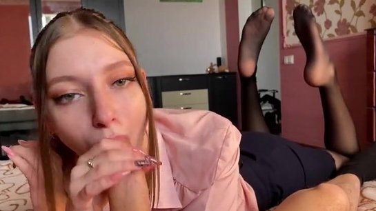 Russian Student Girl Came Over To Suck My Curved Cock!