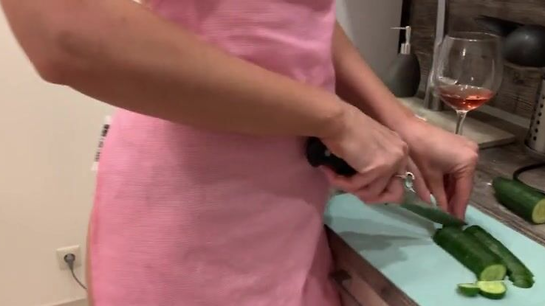 Mature MILF Squirt Everywhere While Making Salad in the Kitchen!