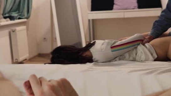 Neighbor Creampies Young Wife While Cuckold Jerks Off!