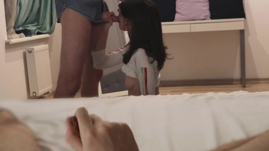 Neighbor Creampies Young Wife While Cuckold Jerks Off!