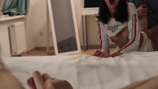 Neighbor Creampies Young Wife While Cuckold Jerks Off!