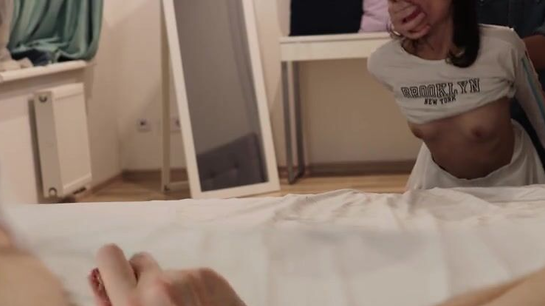 Neighbor Creampies Young Wife While Cuckold Jerks Off!