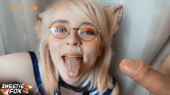 Sweet Foxy Sucks Neighbor's Cock And Swallows Every Drop!