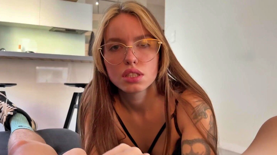 Stepsister Jerks My Cock And Takes Cum On Her Pussy!