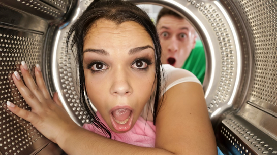 She Got Stuck in the Washer Doggy and Begged for Anal!